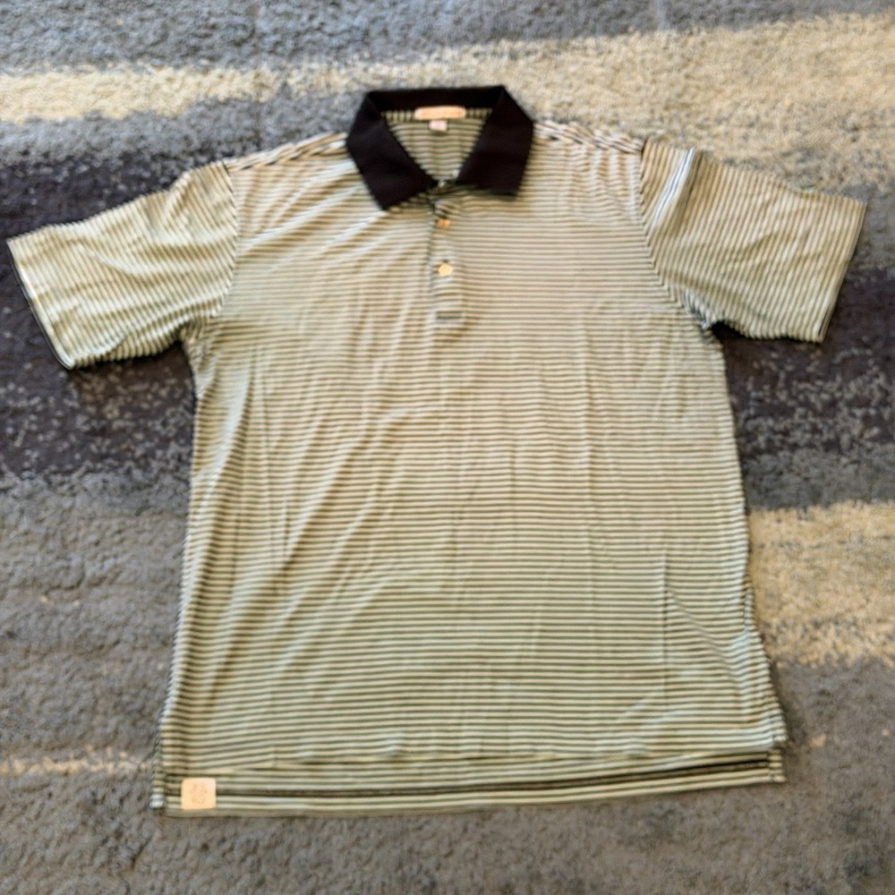 Peter Millar Golf Polo Shirt Black Teal Striped Men's Large